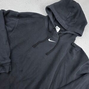 Nike Hoodie Mens Medium Black Center Swoosh Pullover DJ7668-010 Distressed